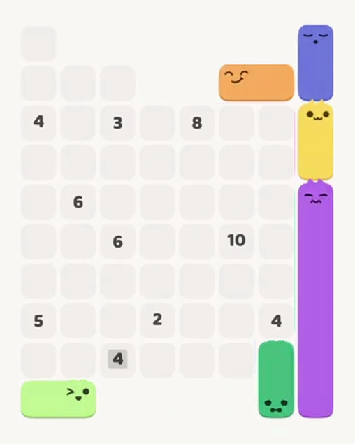 MeowBlock Level 93 after step 6, placing the 2-cell horizontal block at the upper-right area