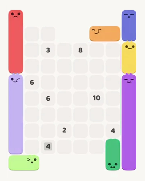 MeowBlock Level 93 after step 8, placing the 5-cell vertical block at the lower-left area