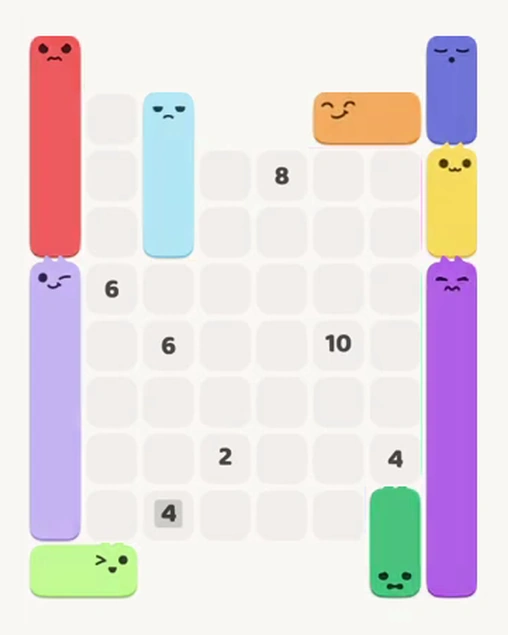 MeowBlock Level 93 after step 9, placing the 3-cell vertical block at the upper center