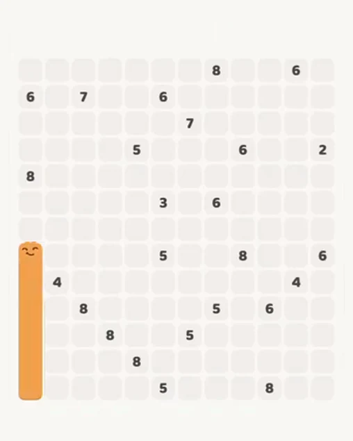 MeowBlock Level 94 after step 1, placing the 6-cell vertical block at the lower-left area
