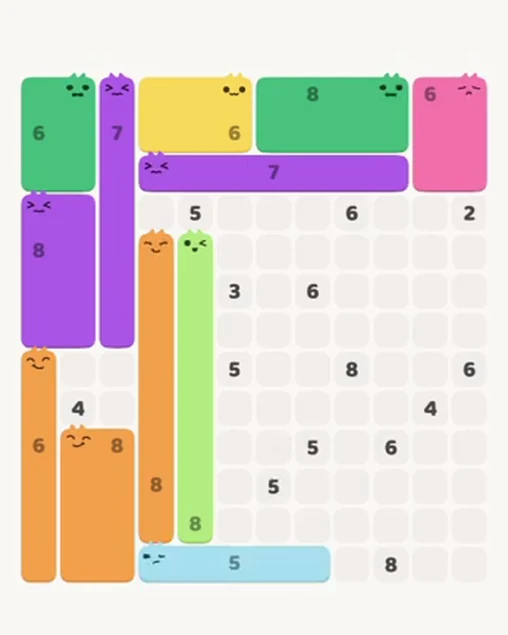 MeowBlock Level 94 after step 12, placing the 5-cell horizontal block at the lower center
