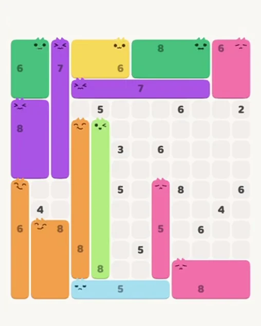 MeowBlock Level 94 after step 14, placing the 5-cell vertical block at the lower-right area