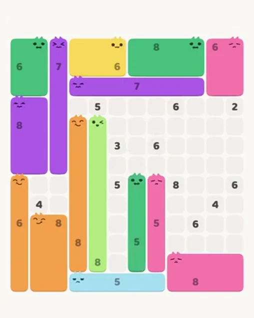 MeowBlock Level 94 after step 15, placing the 5-cell vertical block at the lower center