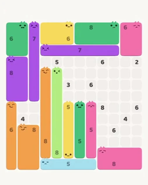 MeowBlock Level 94 after step 16, placing the 5-cell vertical block at the lower center