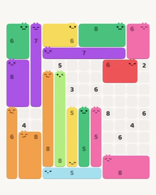 MeowBlock Level 94 after step 17, placing the 6-cell rectangular block at the middle-right area