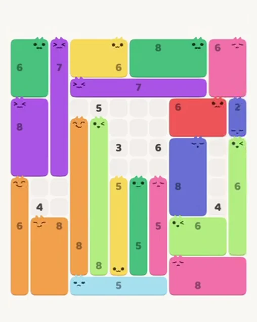 MeowBlock Level 94 after step 21, placing the 2-cell vertical block at the middle-right area