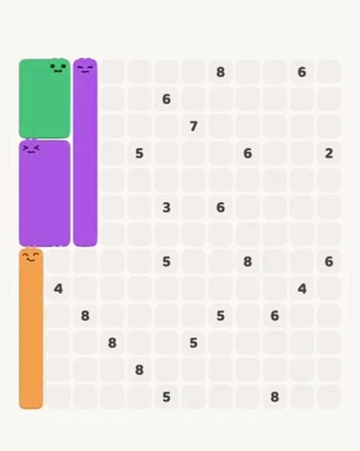 MeowBlock Level 94 after step 4, placing the 8-cell rectangular block at the middle-left area