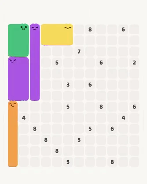 MeowBlock Level 94 after step 5, placing the 6-cell rectangular block at the upper center
