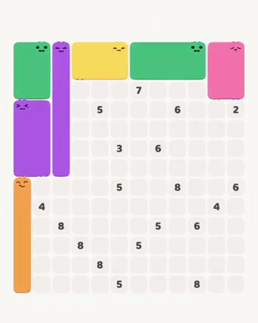 MeowBlock Level 94 after step 7, placing the 6-cell rectangular block at the upper-right area
