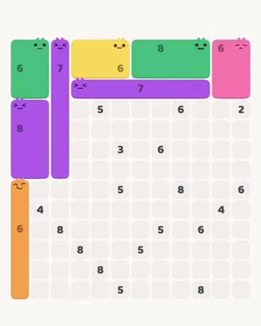 MeowBlock Level 94 after step 8, placing the 7-cell horizontal block at the upper center