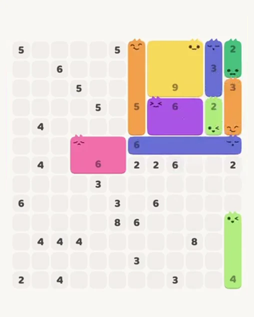 MeowBlock Level 95 after step 10, placing the 6-cell horizontal block at the middle-right area
