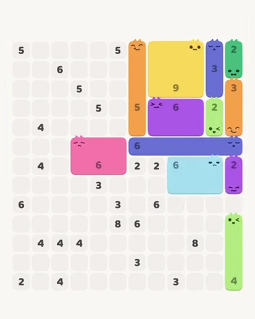 MeowBlock Level 95 after step 12, placing the 2-cell vertical block at the middle-right area