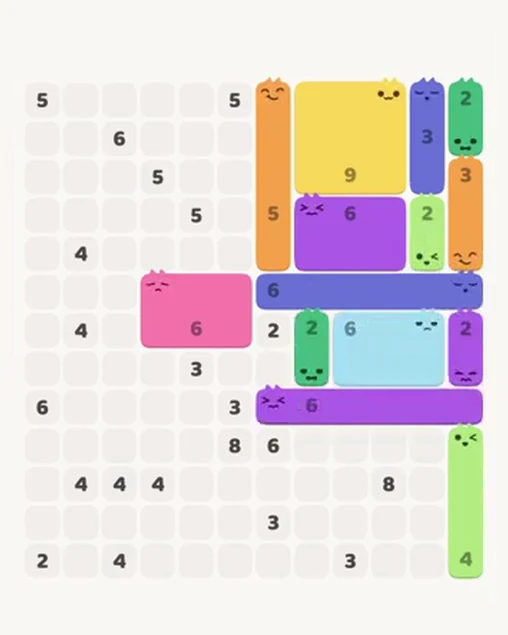 MeowBlock Level 95 after step 14, placing the 2-cell vertical block at the middle-right area