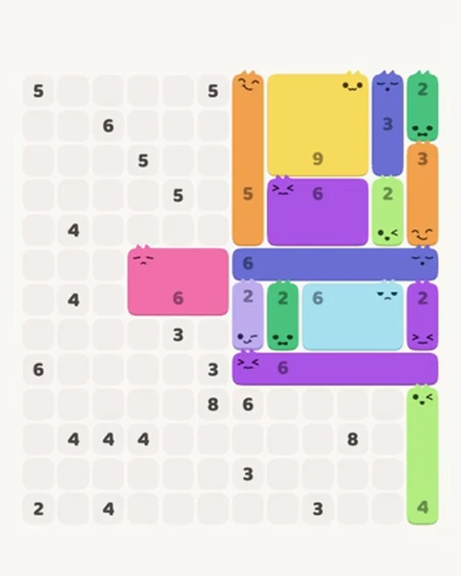 MeowBlock Level 95 after step 15, placing the 2-cell vertical block at the middle center