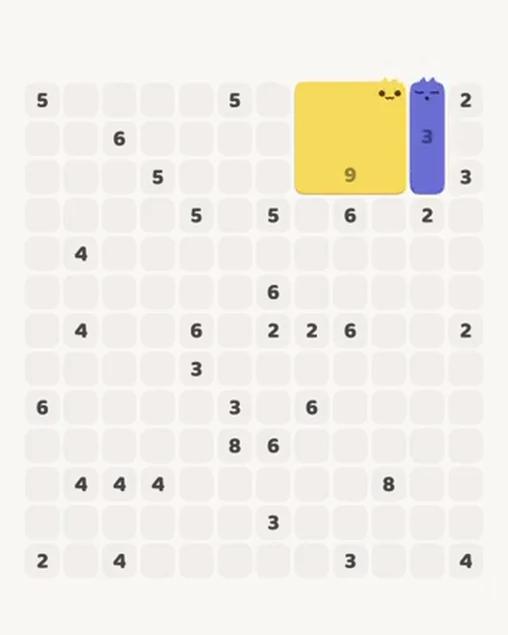MeowBlock Level 95 after step 2, placing the 3-cell vertical block at the upper-right area