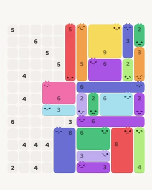 MeowBlock Level 95 after step 22, placing the 5-cell vertical block at the upper center