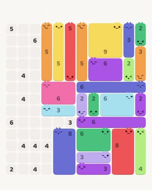MeowBlock Level 95 after step 24, placing the 5-cell vertical block at the upper-left area