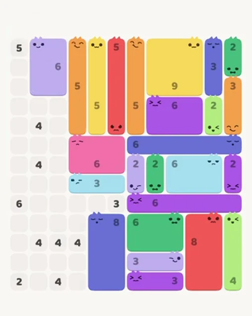 MeowBlock Level 95 after step 25, placing the 6-cell rectangular block at the upper-left area