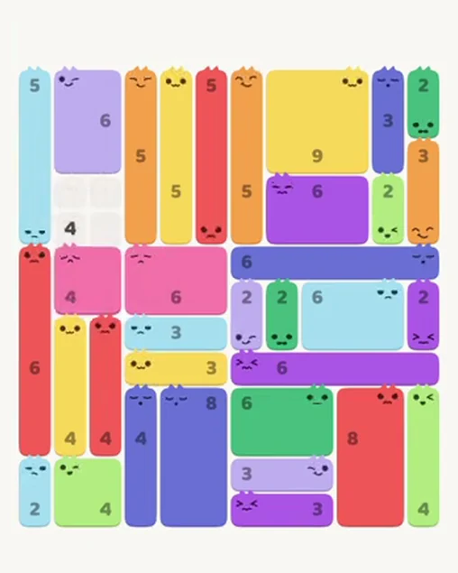 MeowBlock Level 95 after step 34, placing the 4-cell square block at the middle-left area