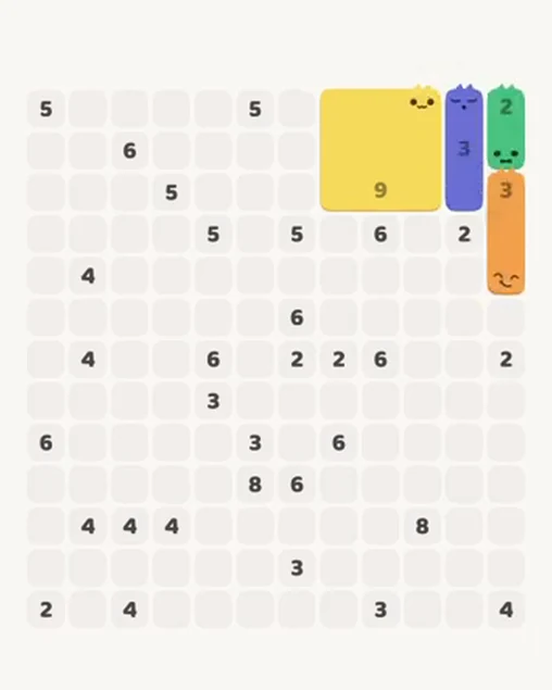 MeowBlock Level 95 after step 4, placing the 3-cell vertical block at the upper-right area
