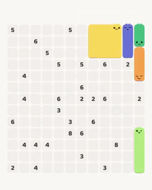 MeowBlock Level 95 after step 5, placing the 4-cell vertical block at the lower-right area