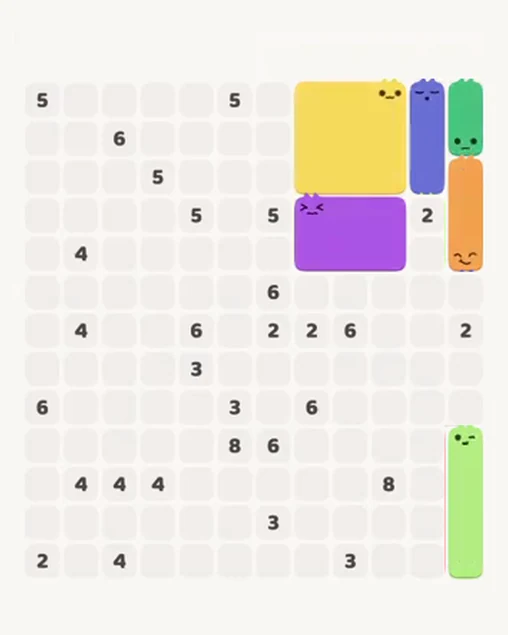 MeowBlock Level 95 after step 6, placing the 6-cell rectangular block at the middle-right area