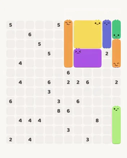 MeowBlock Level 95 after step 7, placing the 5-cell vertical block at the upper center
