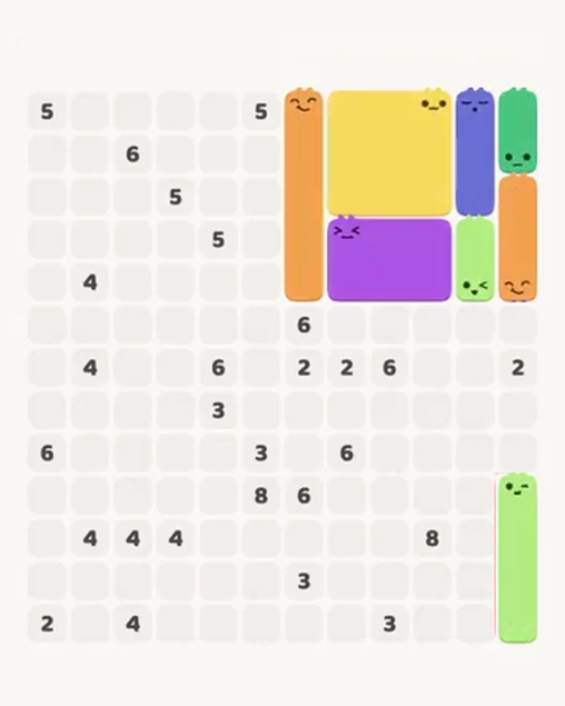 MeowBlock Level 95 after step 8, placing the 2-cell vertical block at the middle-right area