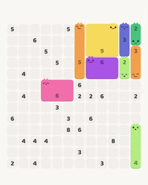 MeowBlock Level 95 after step 9, placing the 6-cell rectangular block at the middle center