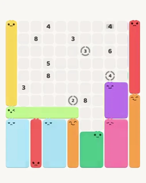 MeowBlock Level 96 after step 11, placing the 6-cell rectangular block at the middle-right area