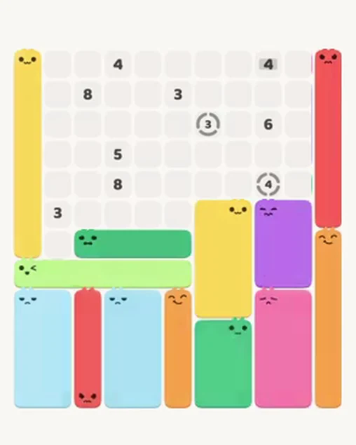 MeowBlock Level 96 after step 13, placing the 4-cell horizontal block at the middle center