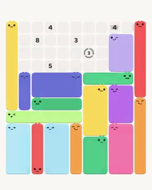 MeowBlock Level 96 after step 17, placing the 6-cell rectangular block at the upper-right area