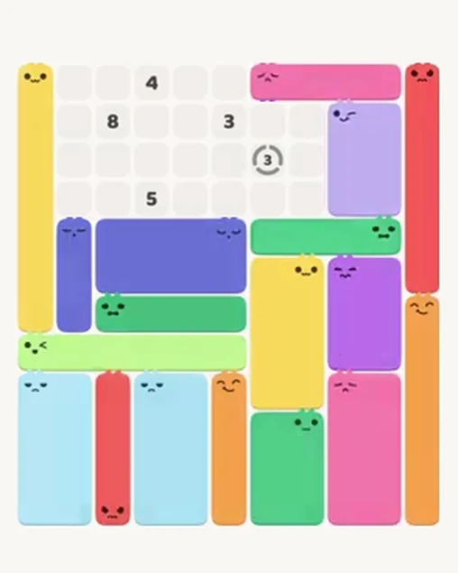 MeowBlock Level 96 after step 18, placing the 4-cell horizontal block at the upper-right area