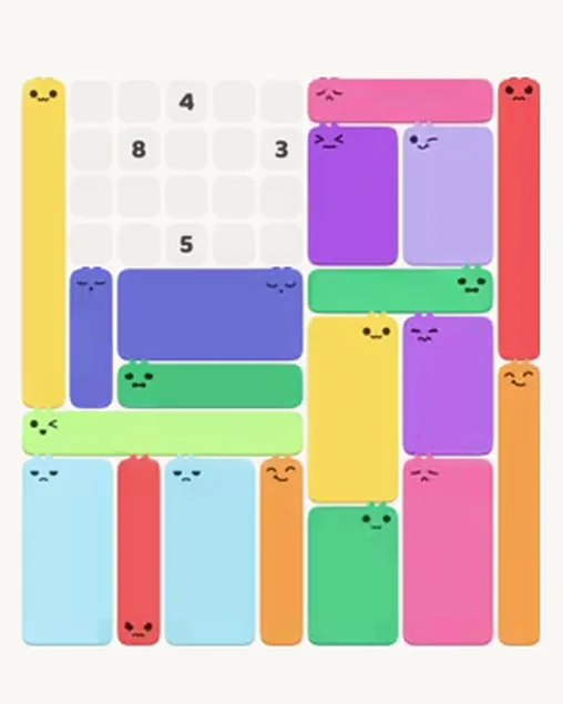MeowBlock Level 96 after step 19, placing the 6-cell rectangular block at the upper-right area
