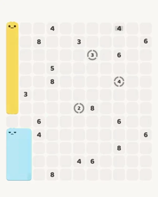 MeowBlock Level 96 after step 2, placing the 7-cell vertical block at the upper-left area