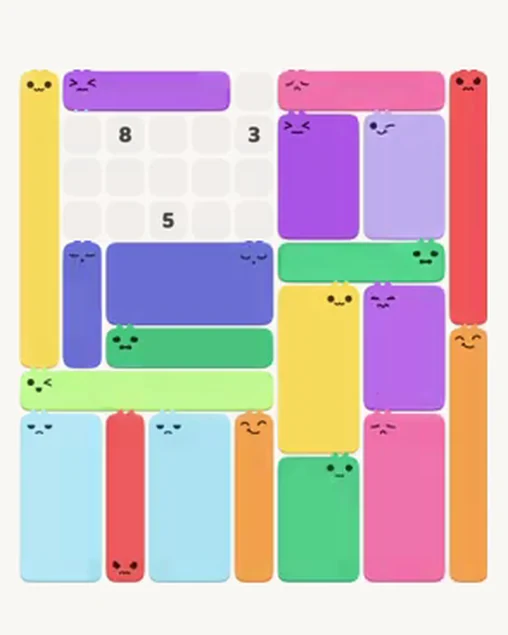 MeowBlock Level 96 after step 20, placing the 4-cell horizontal block at the upper-left area