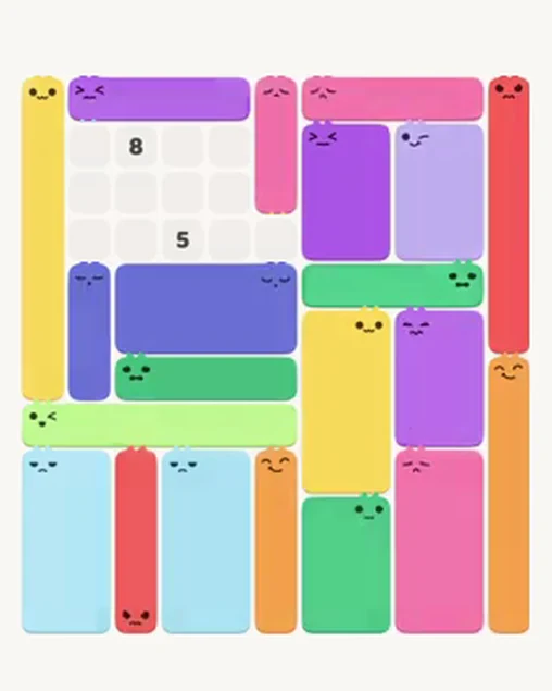 MeowBlock Level 96 after step 21, placing the 3-cell vertical block at the upper center
