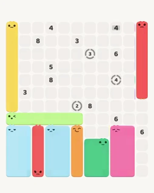 MeowBlock Level 96 after step 9, placing the 6-cell vertical block at the upper-right area