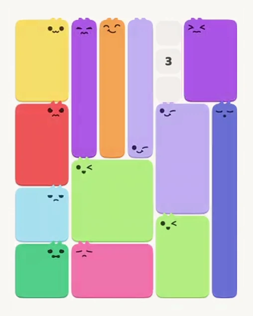 MeowBlock Level 97 after step 13, placing the 6-cell rectangular block at the upper-right area