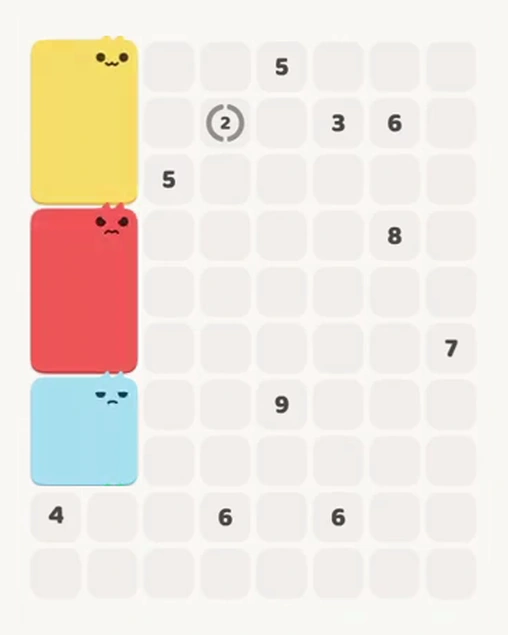 MeowBlock Level 97 after step 3, placing the 4-cell square block at the lower-left area