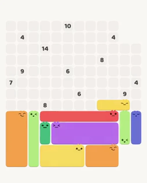 MeowBlock Level 98 after step 10, placing the 3-cell horizontal block at the middle-right area