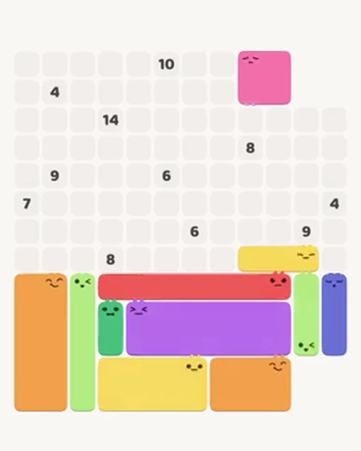 MeowBlock Level 98 after step 11, placing the 4-cell square block at the upper-right area