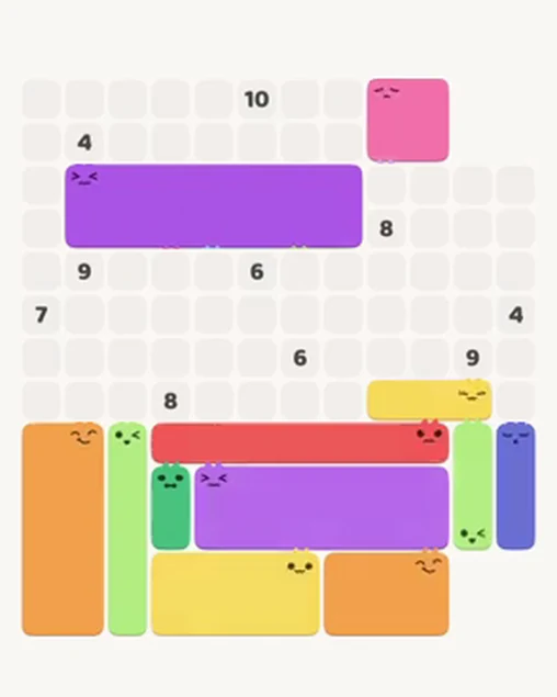 MeowBlock Level 98 after step 12, placing the 14-cell rectangular block at the upper center