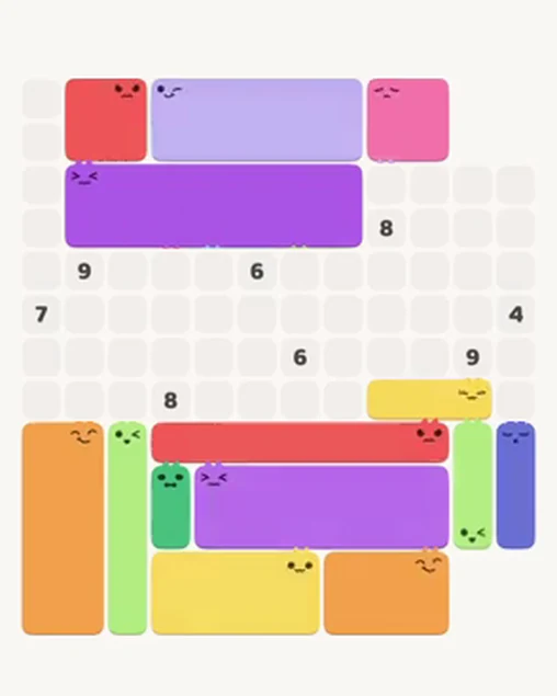 MeowBlock Level 98 after step 14, placing the 4-cell square block at the upper-left area