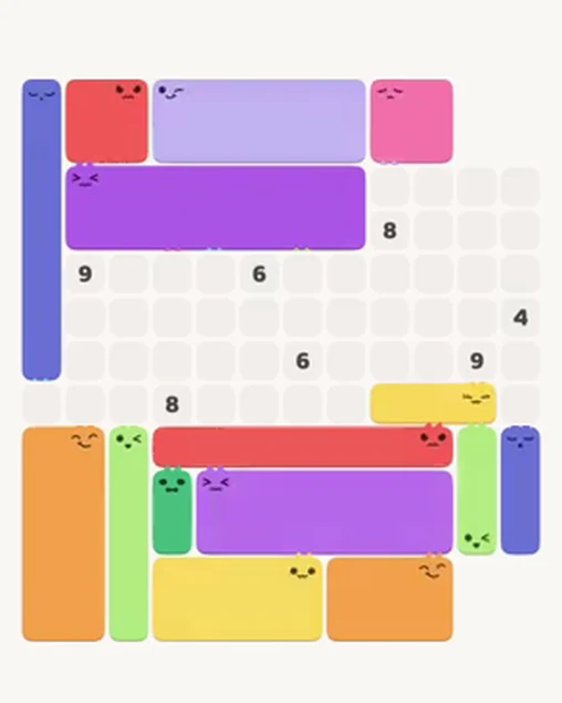 MeowBlock Level 98 after step 15, placing the 7-cell vertical block at the upper-left area