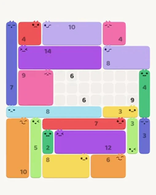 MeowBlock Level 98 after step 19, placing the 9-cell square block at the middle-left area