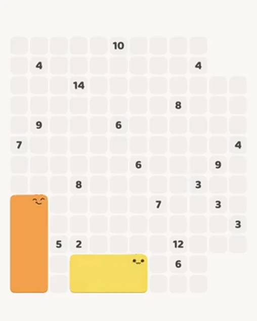 MeowBlock Level 98 after step 2, placing the 8-cell rectangular block at the lower center