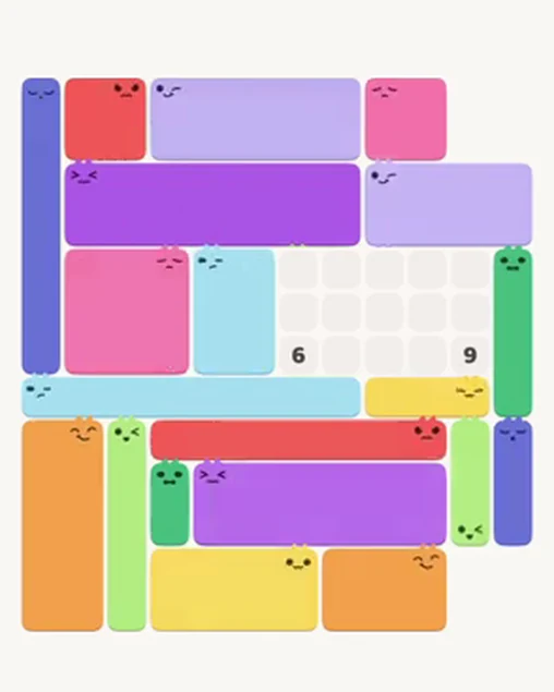 MeowBlock Level 98 after step 20, placing the 6-cell rectangular block at the middle center