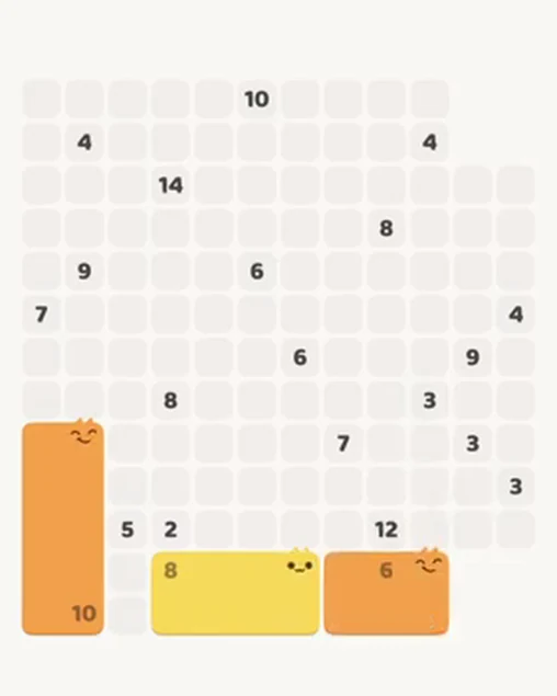 MeowBlock Level 98 after step 3, placing the 6-cell rectangular block at the lower-right area