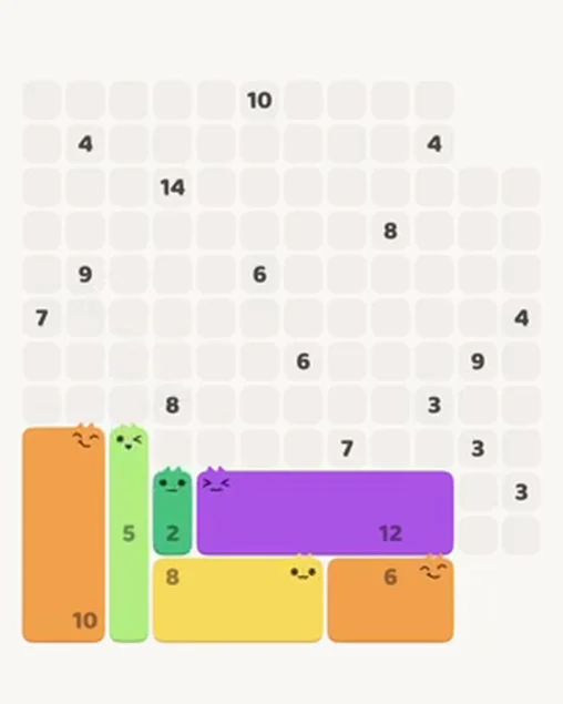 MeowBlock Level 98 after step 6, placing the 2-cell vertical block at the lower-left area